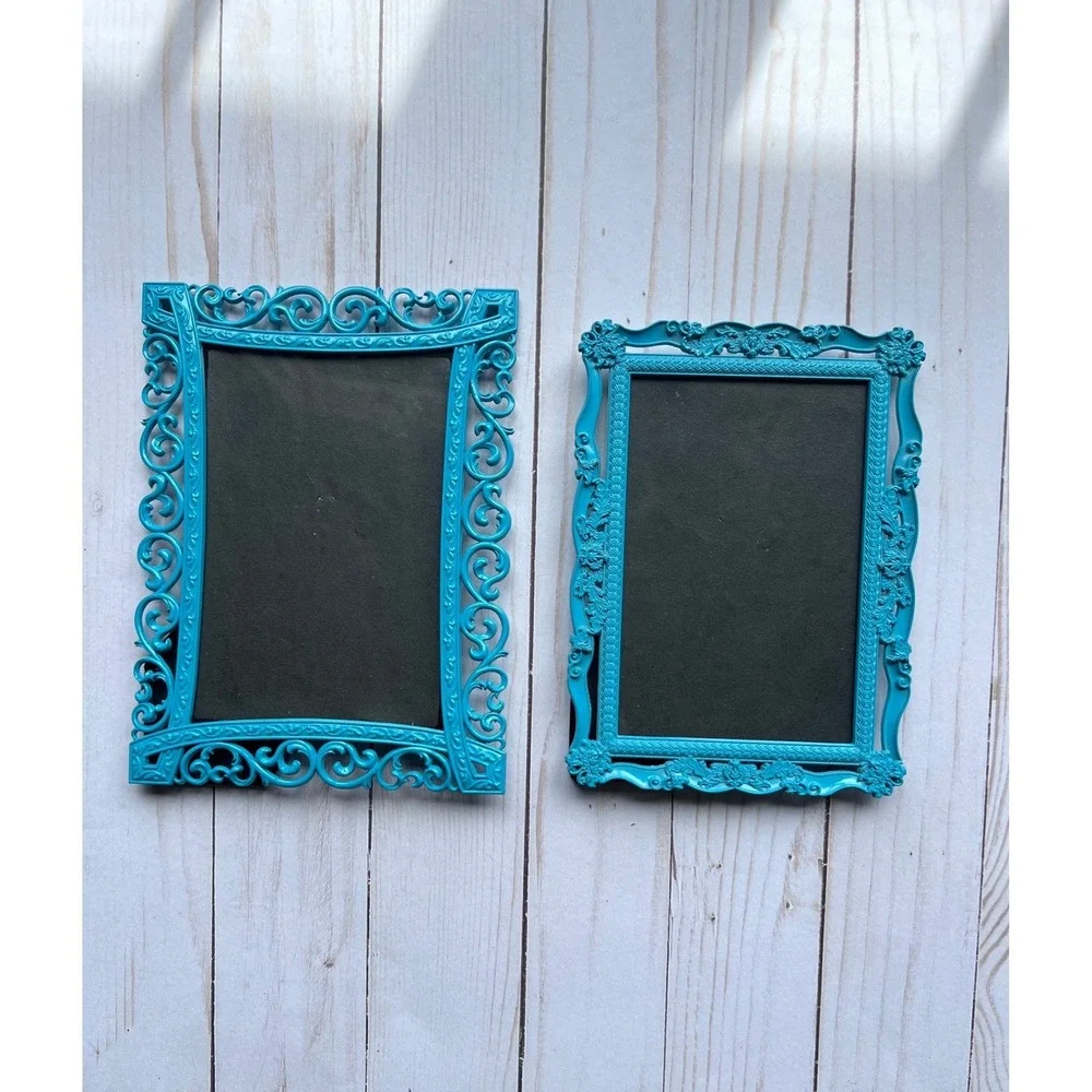 Ornate Rococo Baroque Boho Shabby Chic Turquoise Teal Set of 2 Picture Frames